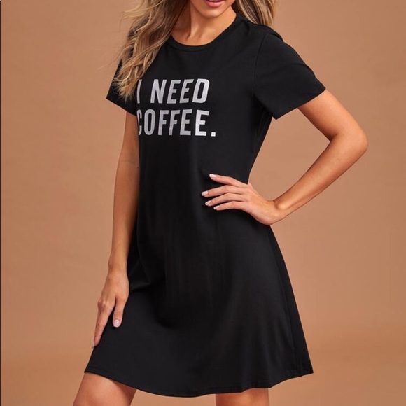 New Black T-shirt Nightgown I Need Coffee - Picture 4 of 6